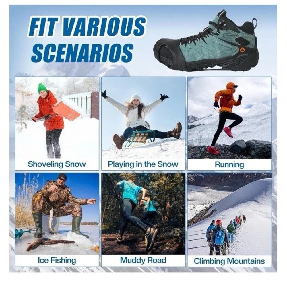 Ice Cleats Snow Traction Crampons Shoe/Boots Overshoe Walking on Snow/Ice Sz XXL